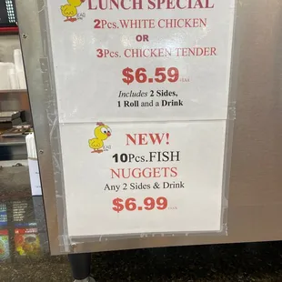 a menu for lunch special