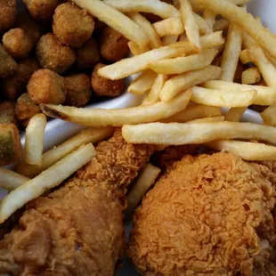 2 piece dark with fries and okra.