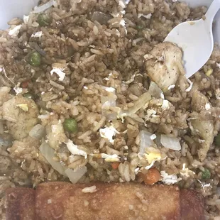 My first time trying the fried rice &amp; egg roll &amp; it did not disappoint. Very fulfilling &amp; tasty. Be sure to add soy sauce to the rice.