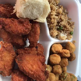 This is what I always get and I'm never disappointed. It's always cooked hot and fresh. The rice is yummy and the okra is fresh.