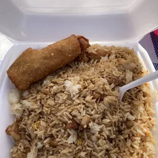 Chicken fried rice (no veggies) with eggroll