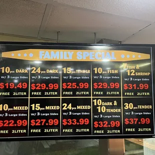 a menu for family special