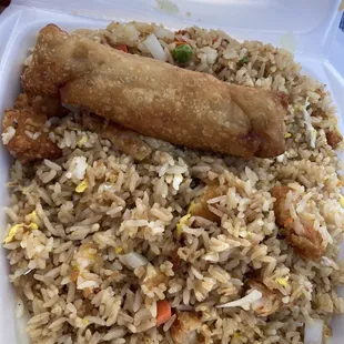 Shrimp fried rice with egg roll