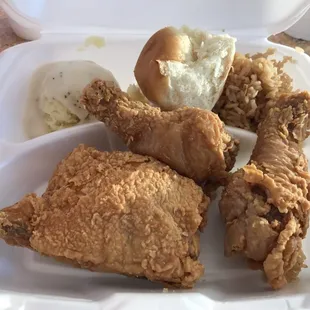 3 pcs dark combo with mashed potatoes and fried rice.