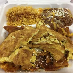 Chilaquiles with scrambled eggs