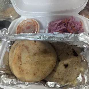 salsa y pickled cabbage and the loroco y cheese pupusa and chicharron y cheese pupusa...favorite so far chicharron y cheese pupusa!