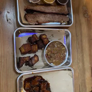 Brisket, pork bellies, and burnt ends