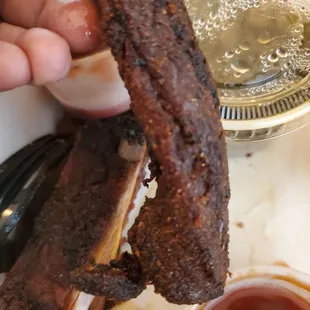 The ribs were a little overcooked.