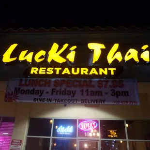 Outside the lucky Thai restaurant.