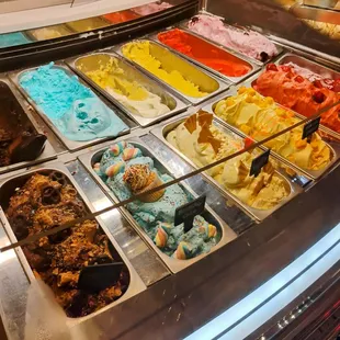 Current flavors as of August 2024. (L to R): Chocolate, Birthday Cake, Vanilla, Mango, Strawberry, &amp; Raspberry.