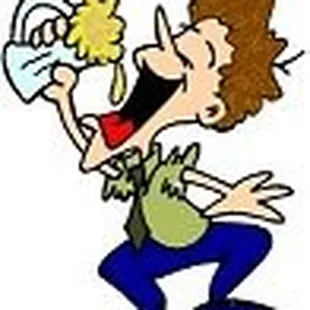 a cartoon of a man drinking from a keg