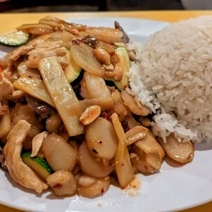Kung Pao $13.99 overly sweet. Masked it with soy and Chile crisp oil, fresh produce though 3.5/5*  otherwise tasty. 4-2024