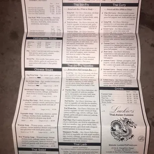 Here&apos;s an up-to-date dinner menu! (Thai side)