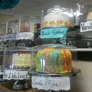 a variety of cakes