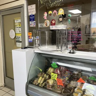 a display of cheesecakes