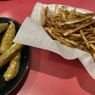 Fried pickles and fries