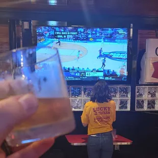 Elmer T Lee bourbon watching WNCAA on 1 of the 20 or so TV&apos;s