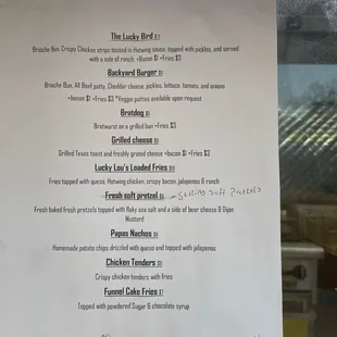 Food truck menu