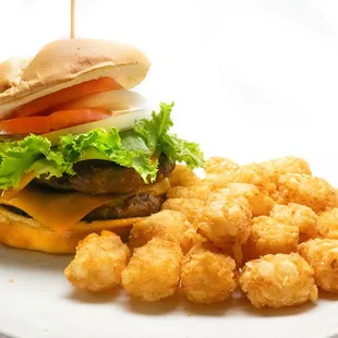 Double cheese burger &amp; tots.