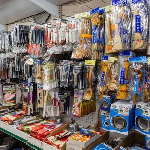 a wide selection of kitchen utensils