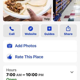 The screenshot from the web with the hours.