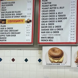 Menu : Donuts, Croissants, Bagels