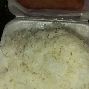 White rice and a cheese steak eggroll