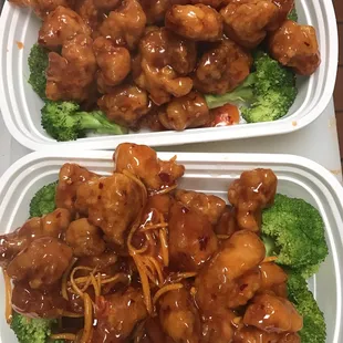 two trays of chicken and broccoli