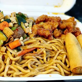 Combo plate with kung pao beef &amp; orange chicken