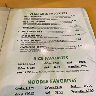 Vegetable dishes on menu