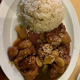 Sesame chicken and fried rice