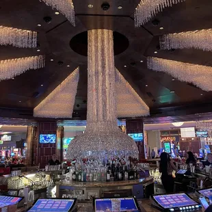 a chandelier hanging from the ceiling