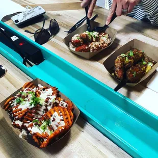 Sampling of tenders &amp; loaded fries!