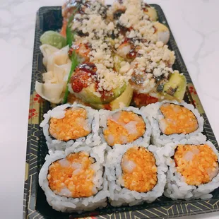 Spicy shrimp roll and eel box