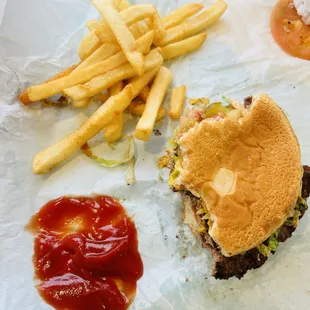 Epic burger and fries