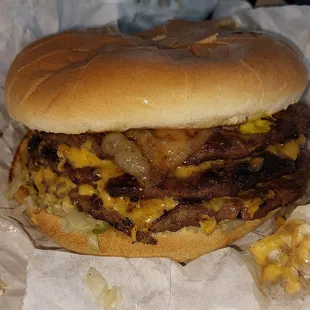 3/4 lb Lucky Burger with Bacon and Cheese.