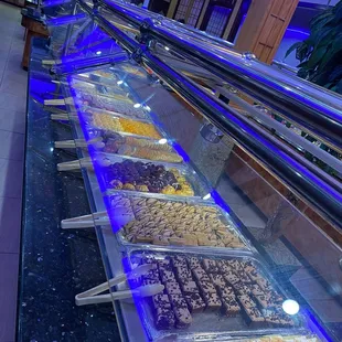 a variety of desserts on display