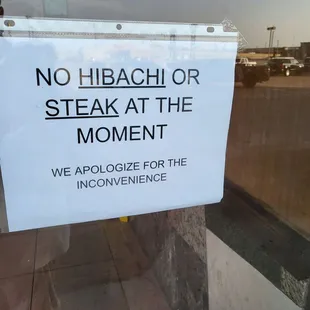 no hibach or steak at the moment