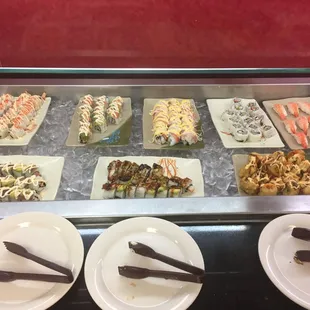 a variety of sushi and rolls