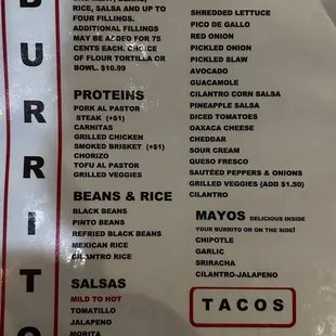 Updated menu for all the burrito loving peeps