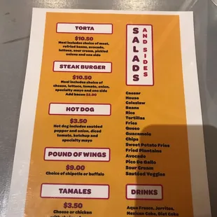 Menu as of September