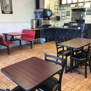 tables and chairs in a restaurant