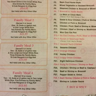 Family meal options