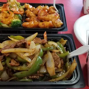 Mongolian beef in front - yummy and dragon and Phoenix in back which was ok