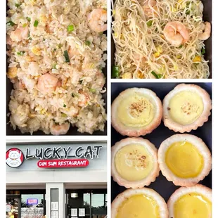 Shrimp Fried Rice, Shrimp Noodle Stir Fry, Egg Custard and Crème Brûlée Tarts @ Lucky Cat Dim Sum-Old St. Augustine.