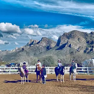 Our students lined up for a practice horse show.