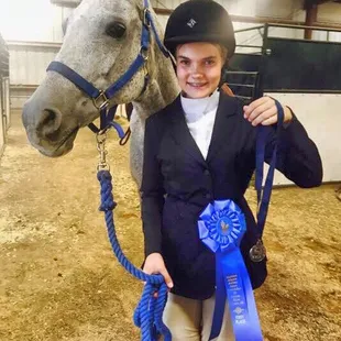 Our newest rider won Hunt Seat Equitation! Fortunately Cash, the horse, has lots of experience!!!