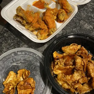 Hot wings and orange chicken