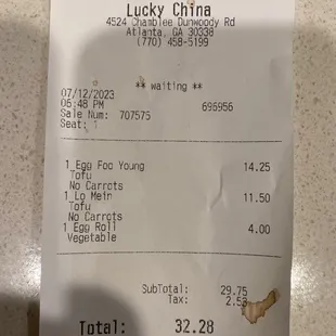 Receipt showing higher prices than on the menu