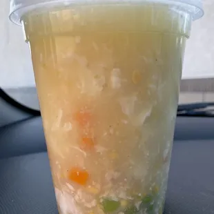 The Corn Soup is egg flower soup with mixed vegetables. Very hot and flavorless.